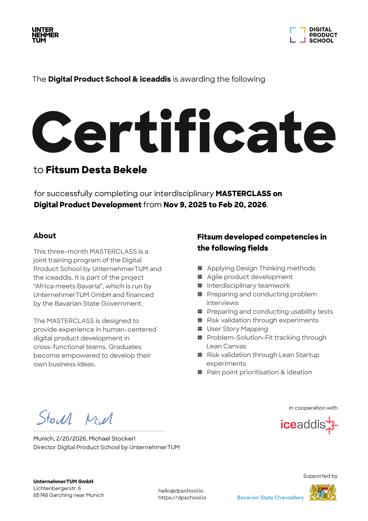Preview of the certificate